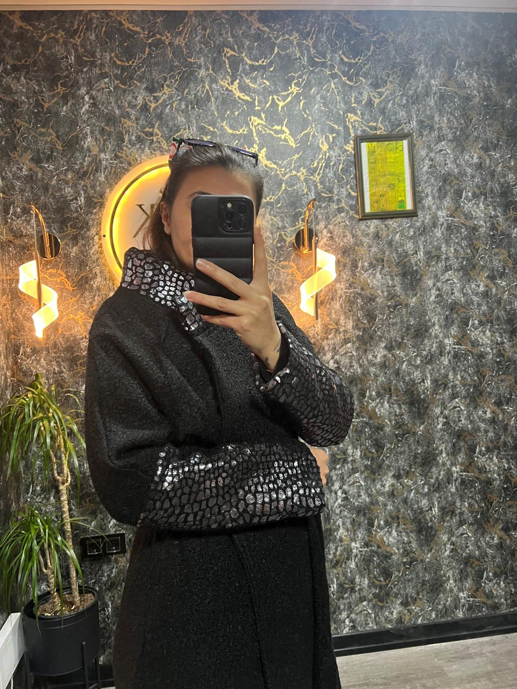 GÜMÜŞ DETAYLI BUKLET KABAN SİYAH