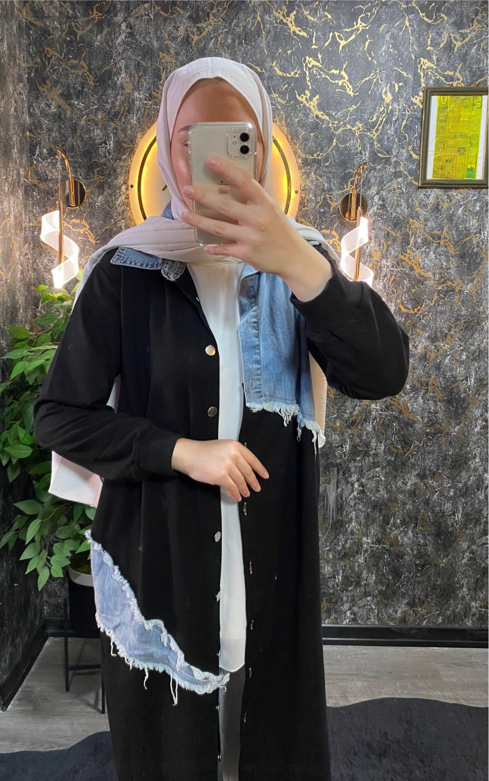 JEAN GARNELİ ELBİSE KAP SİYAH