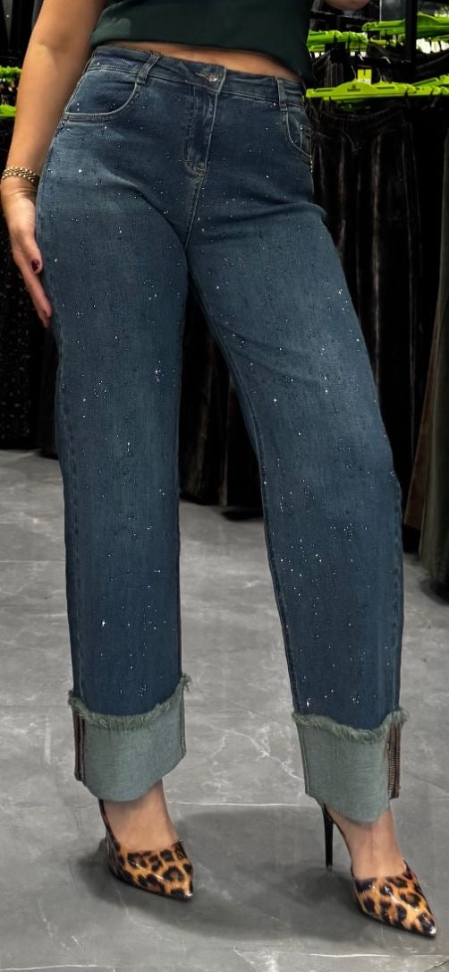 TAŞLI JEAN PANTOLON MAVİ