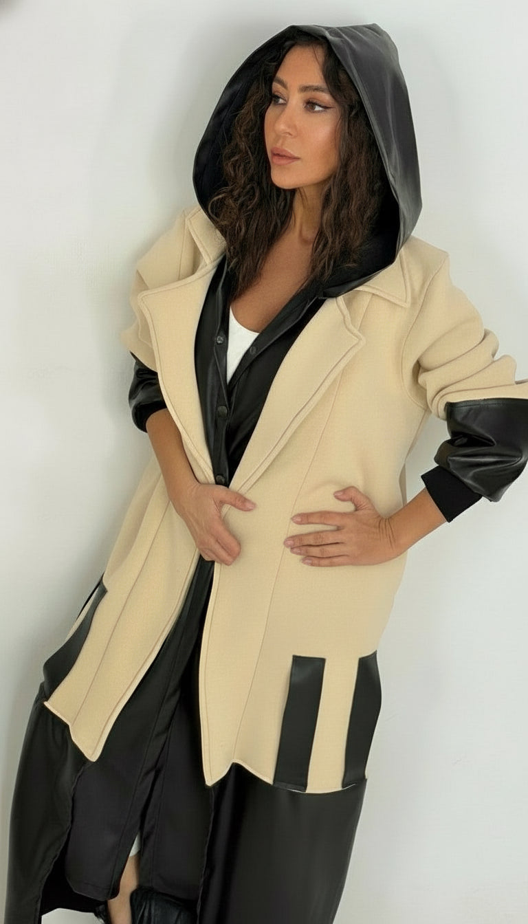 İTHAL DERİ DETAYLI KABAN