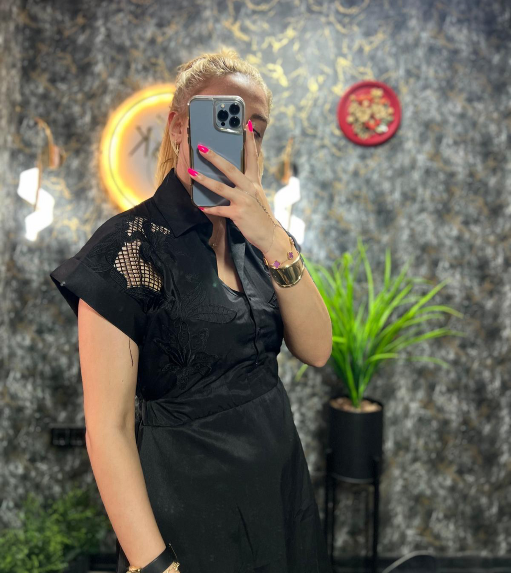 BEYMEN NAKIŞLI MİNİ ELBİSE SİYAH