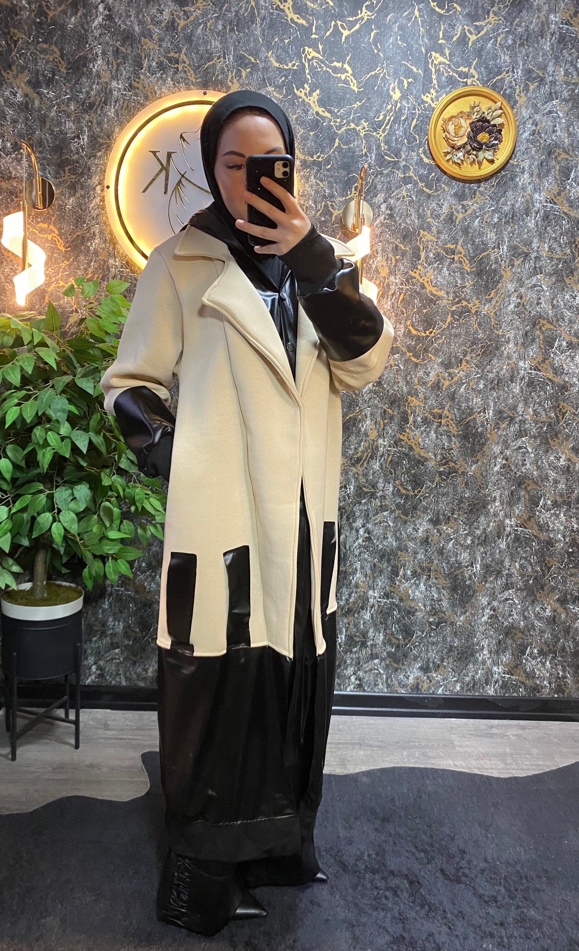 İTHAL DERİ DETAYLI KABAN