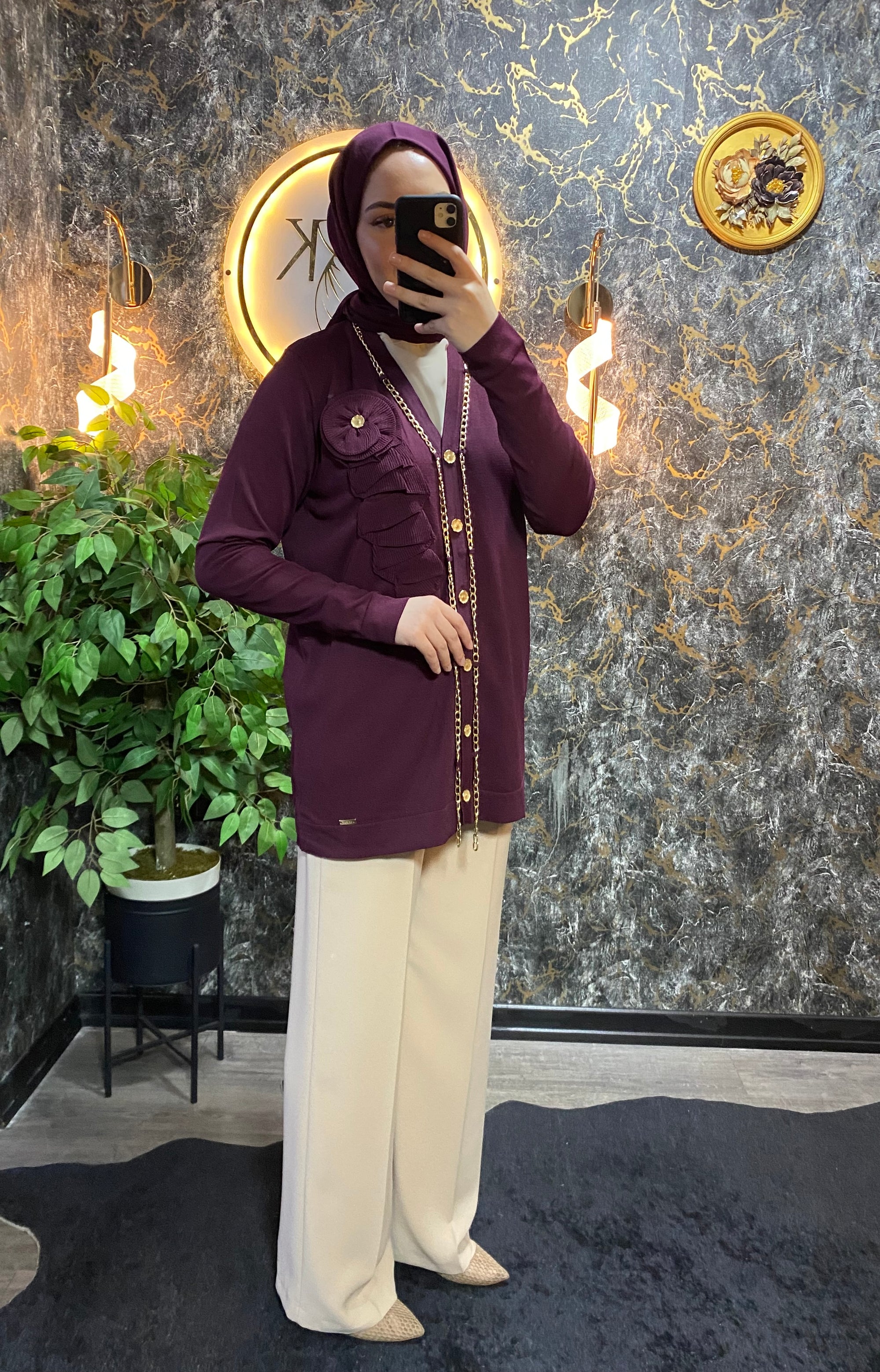 ZİNCİR DETAYLI MERSERİZE HIRKA MÜRDÜM