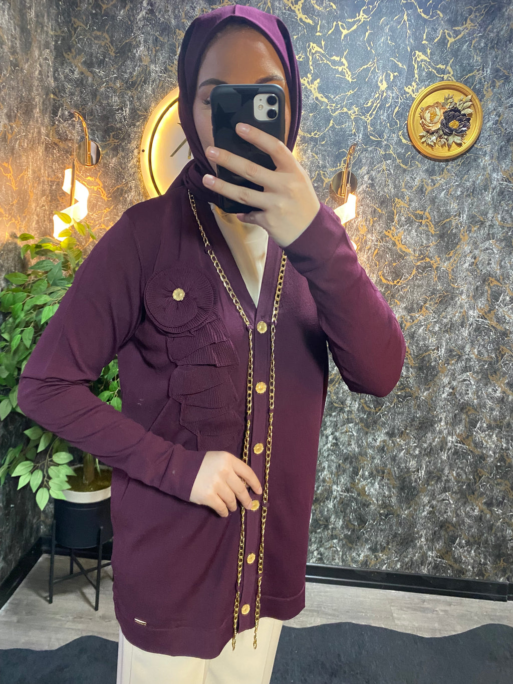 ZİNCİR DETAYLI MERSERİZE HIRKA MÜRDÜM