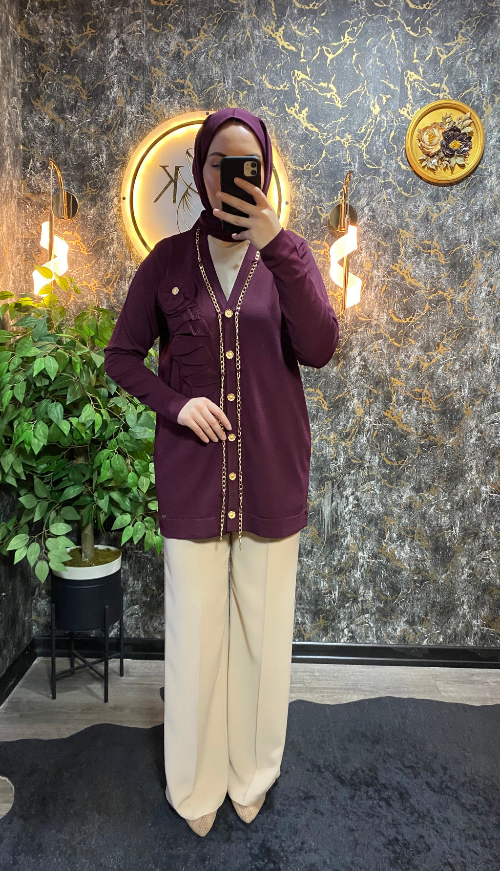 ZİNCİR DETAYLI MERSERİZE HIRKA MÜRDÜM