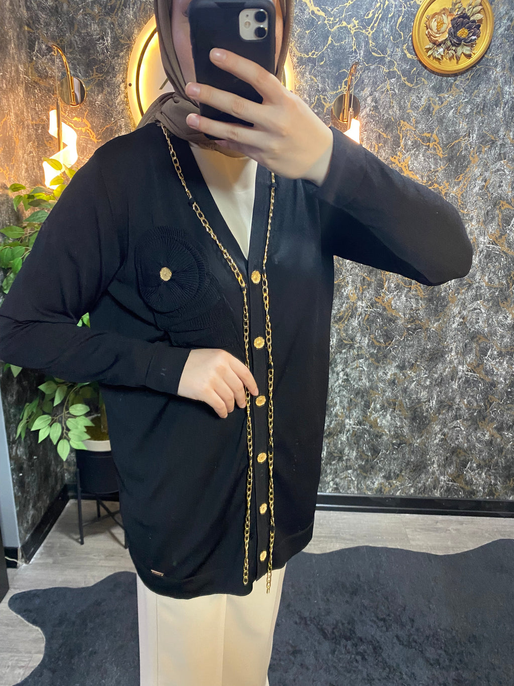 ZİNCİR DETAYLI MERSERİZE HIRKA SİYAH