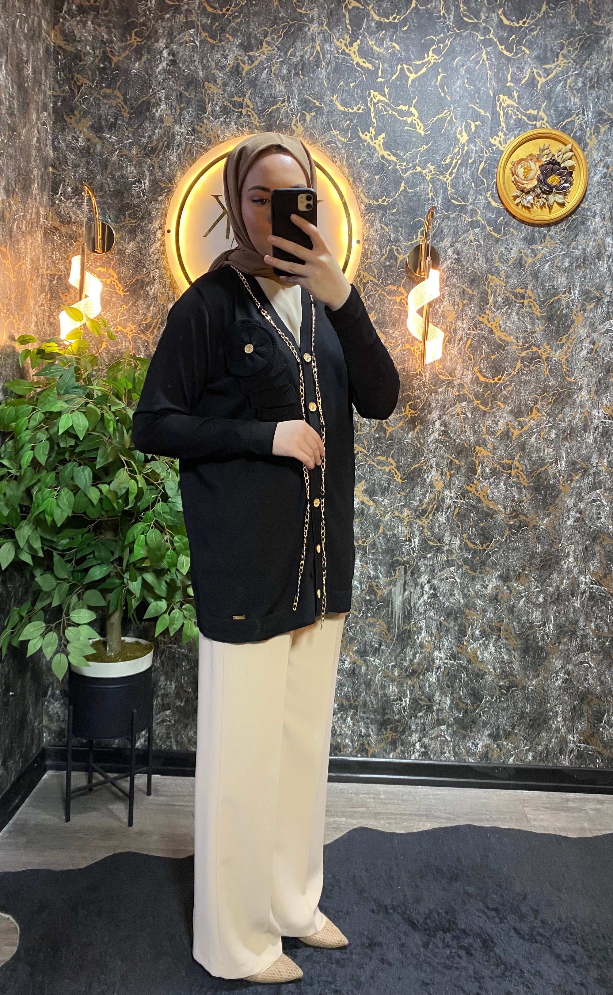 ZİNCİR DETAYLI MERSERİZE HIRKA SİYAH