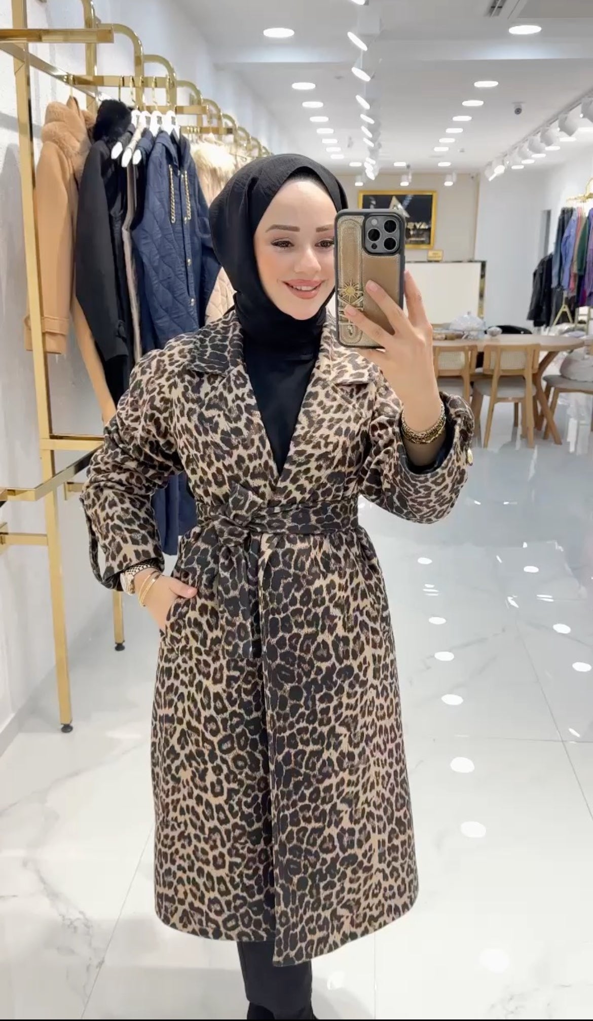 İÇİ FİLE ASTARLI LEOPAR TRENC
