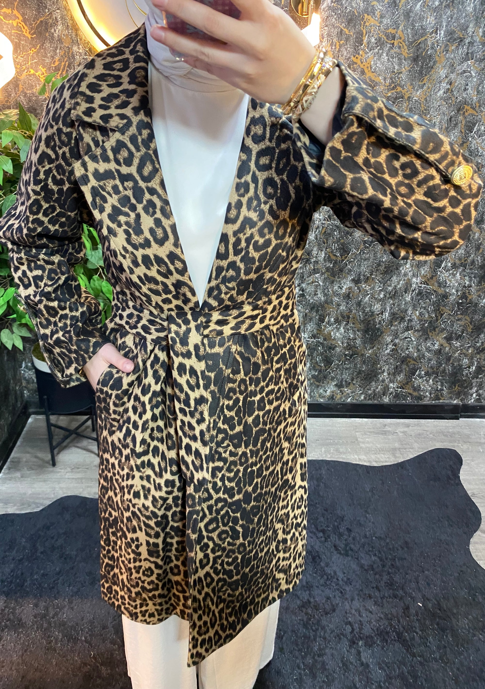 İÇİ FİLE ASTARLI LEOPAR TRENC