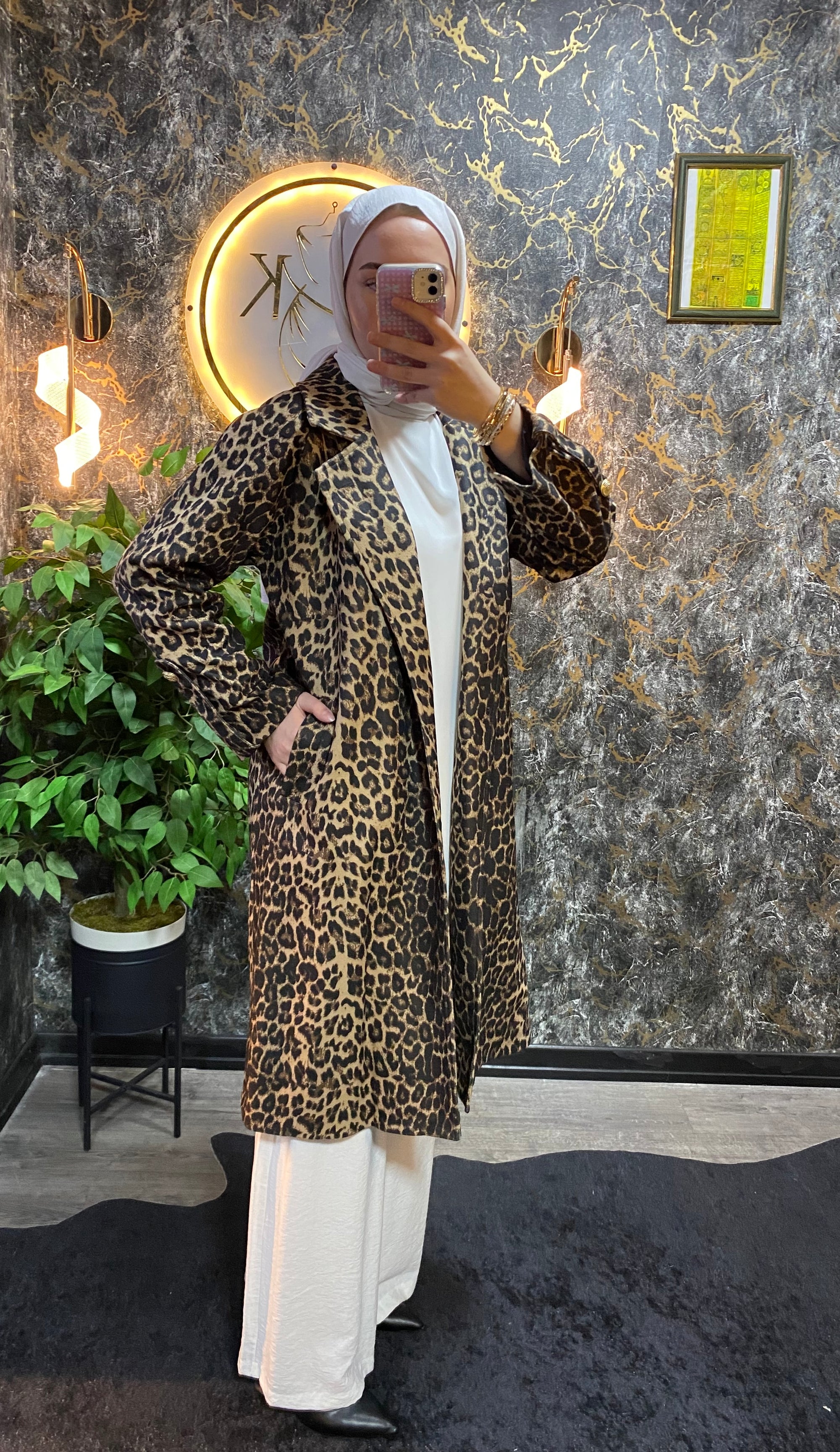 İÇİ FİLE ASTARLI LEOPAR TRENC