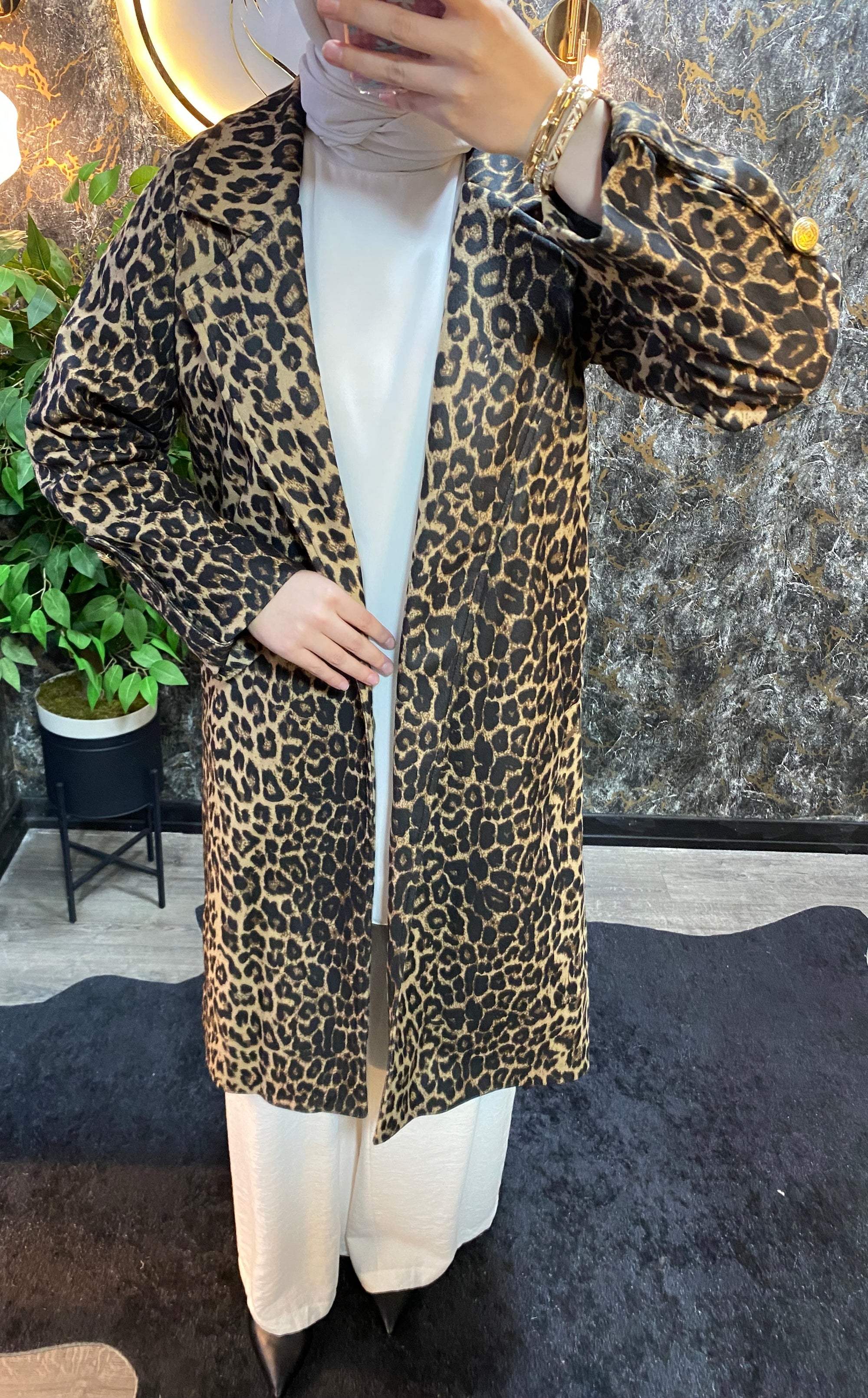 İÇİ FİLE ASTARLI LEOPAR TRENC