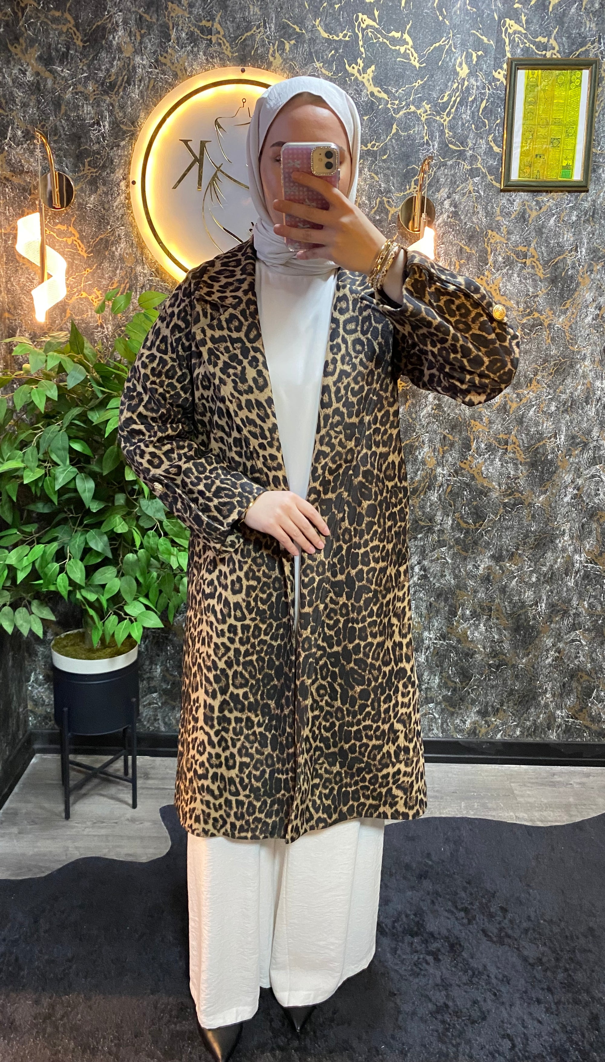 İÇİ FİLE ASTARLI LEOPAR TRENC