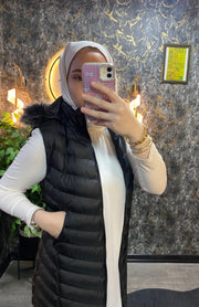 KAPŞONLU ŞİŞME YELEK SİYAH