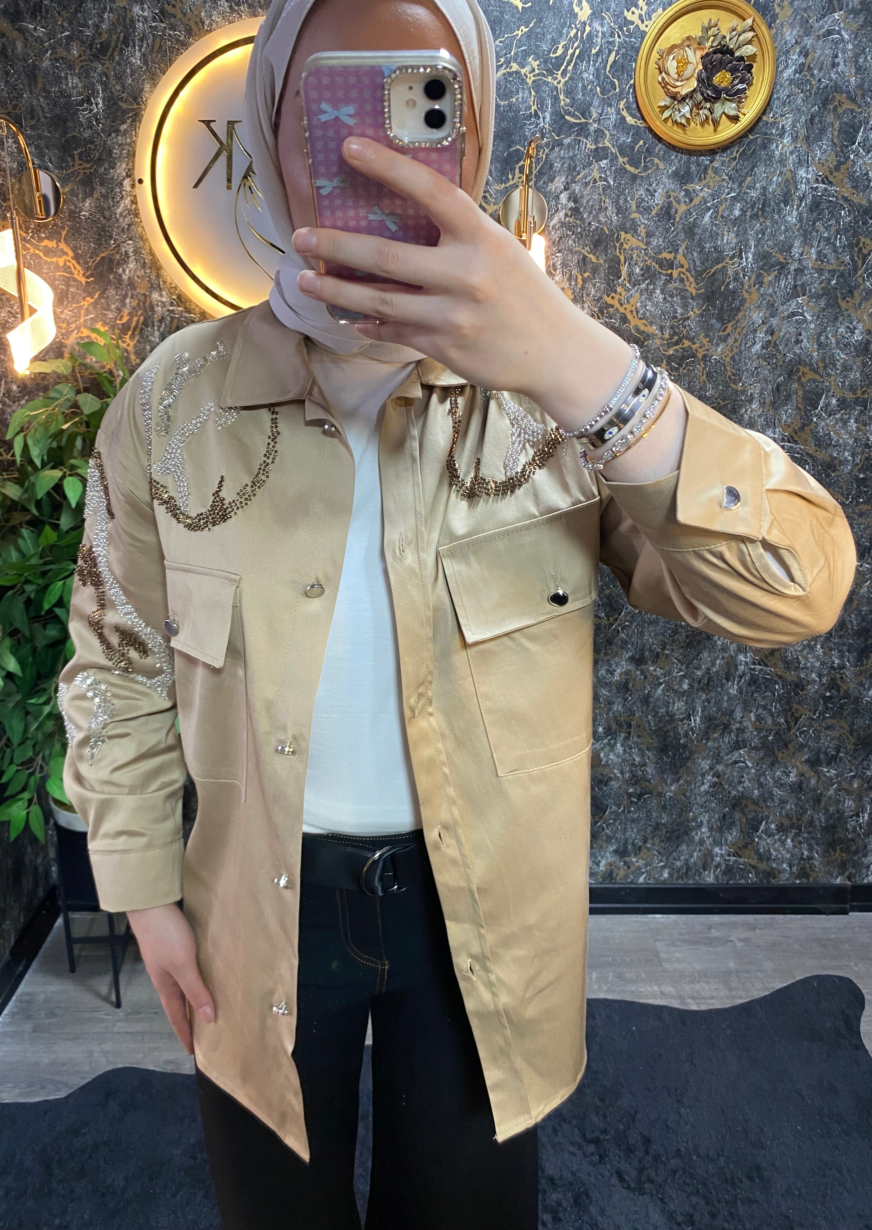 TAŞ İŞLEMELE GANVAZ GÖMLEK