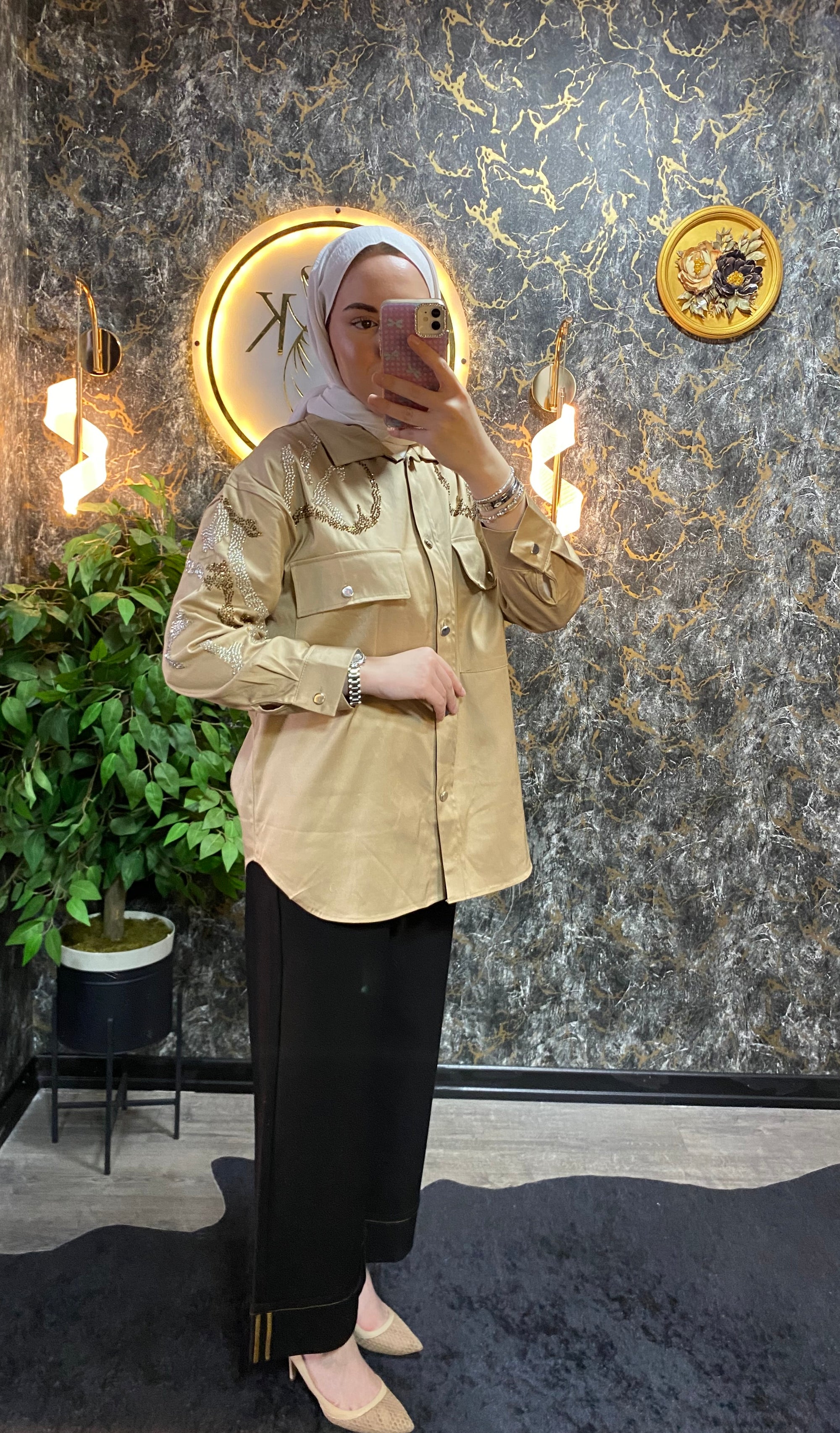 TAŞ İŞLEMELE GANVAZ GÖMLEK