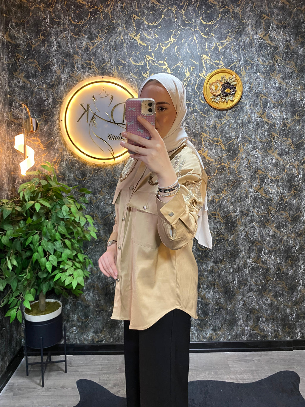 TAŞ İŞLEMELE GANVAZ GÖMLEK