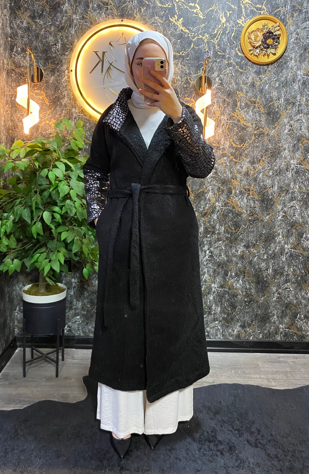 GÜMÜŞ DETAYLI BUKLET KABAN SİYAH