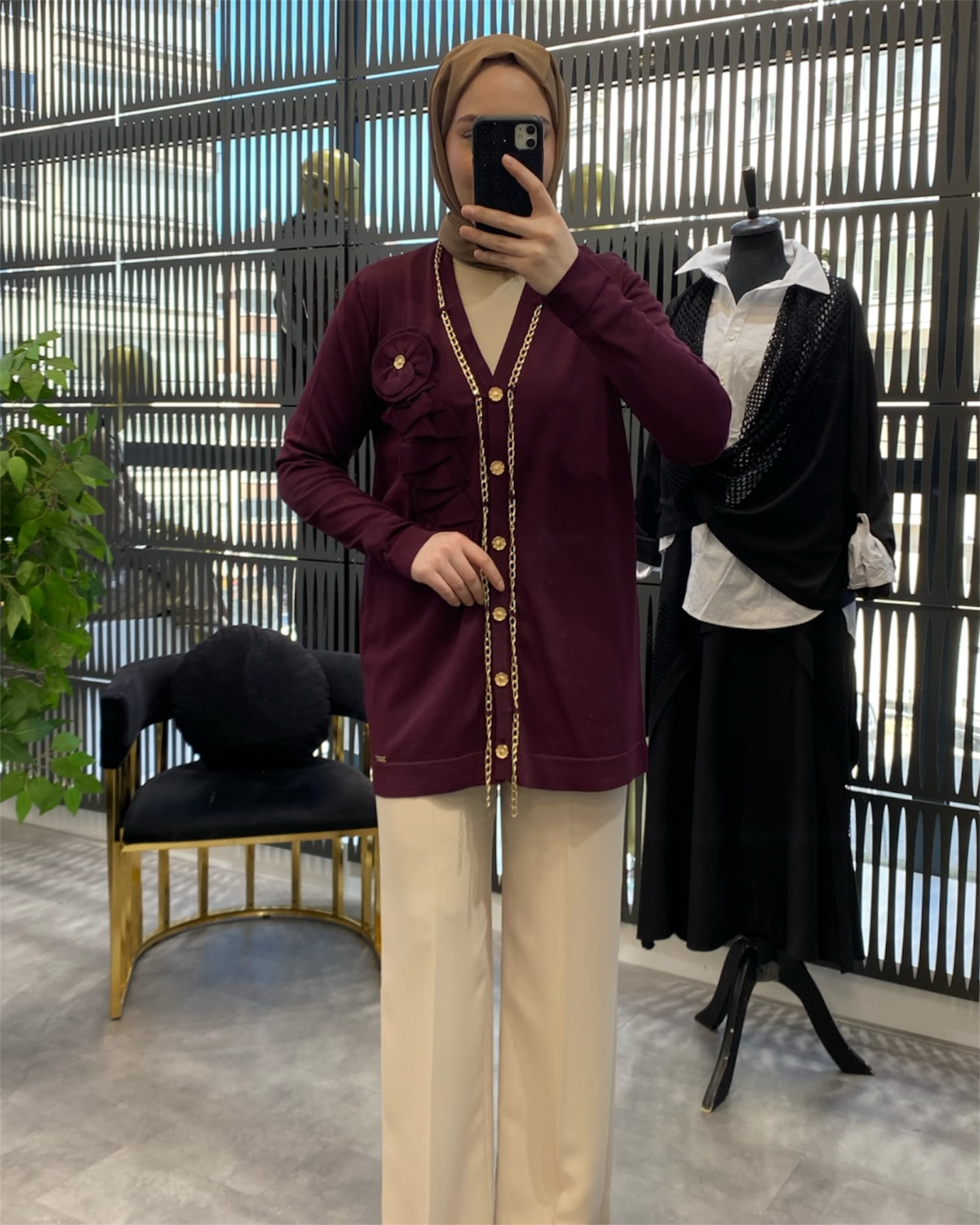 ZİNCİR DETAYLI MERSERİZE HIRKA MÜRDÜM