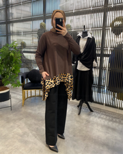 Leopar Merserize Tunik Kahve