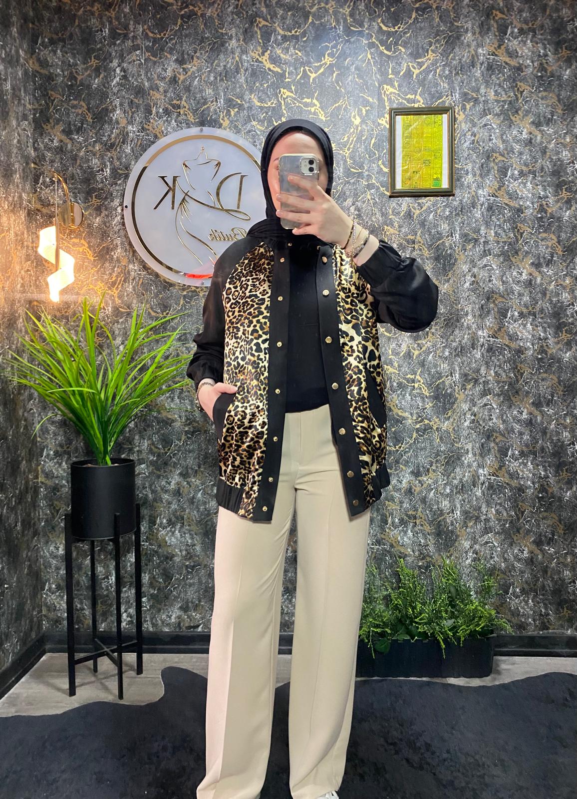 İPEK SATEN LEOPARLI CEKET