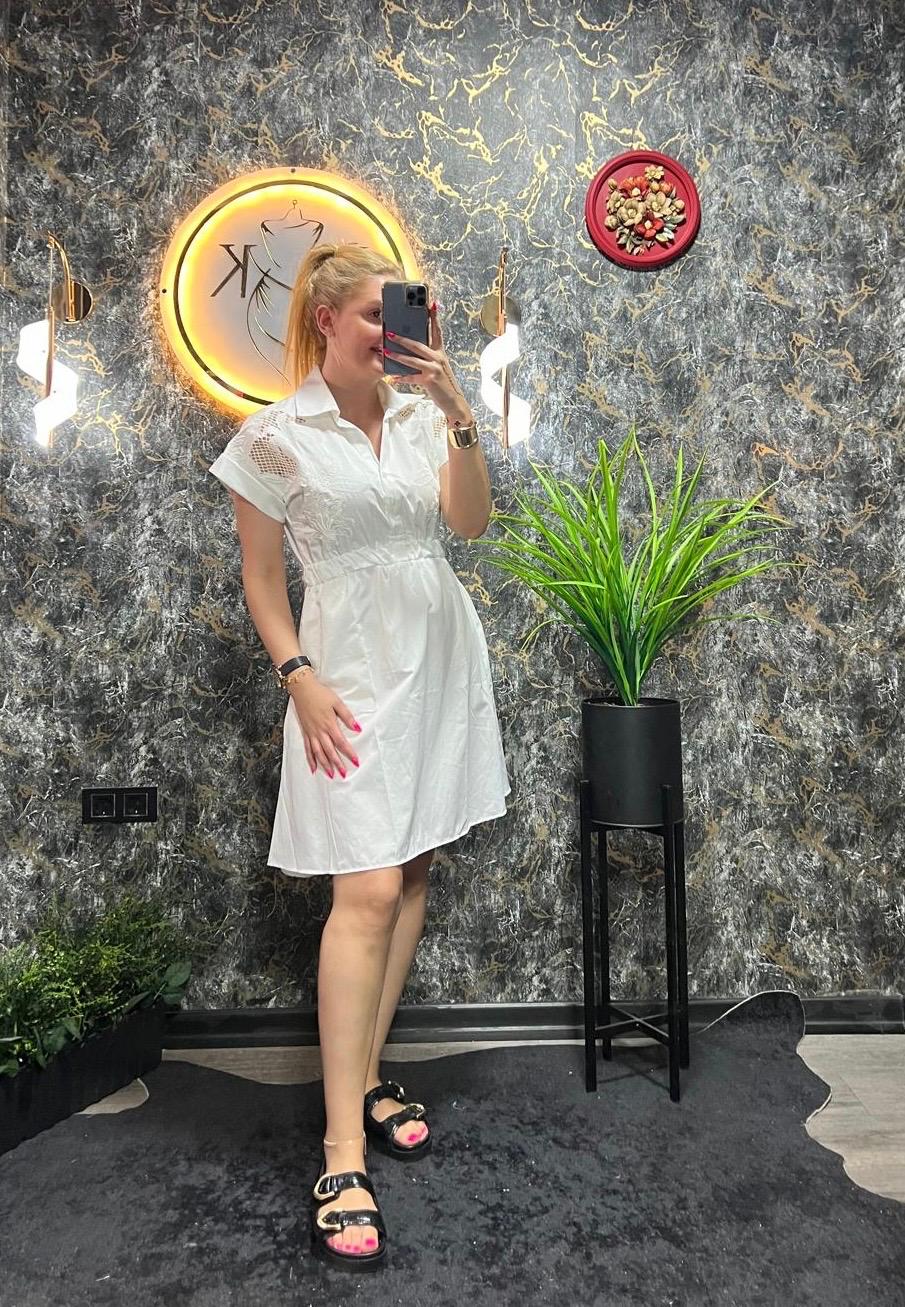 BEYMEN NAKIŞLI MİNİ ELBİSE BEYAZ