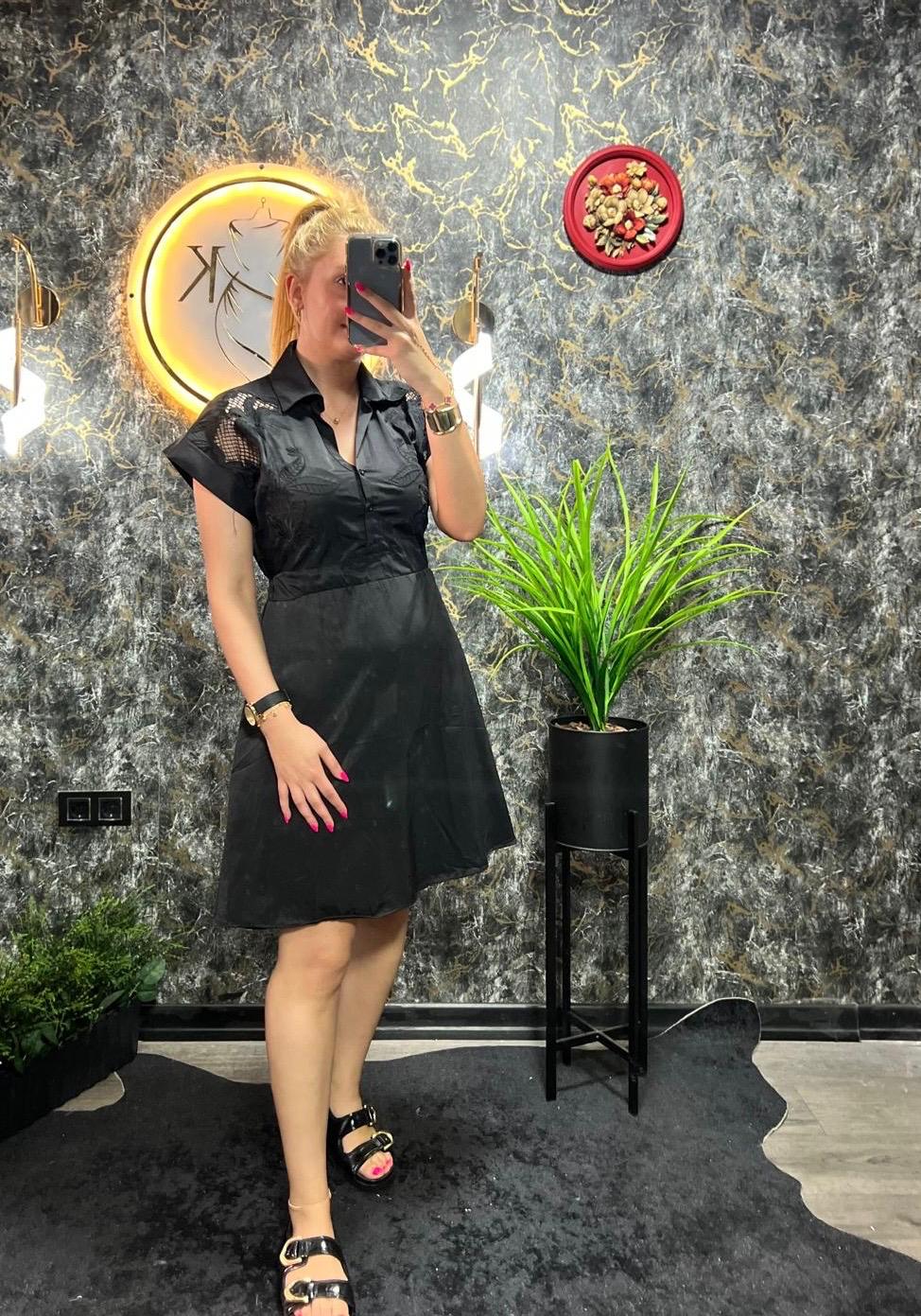 BEYMEN NAKIŞLI MİNİ ELBİSE SİYAH