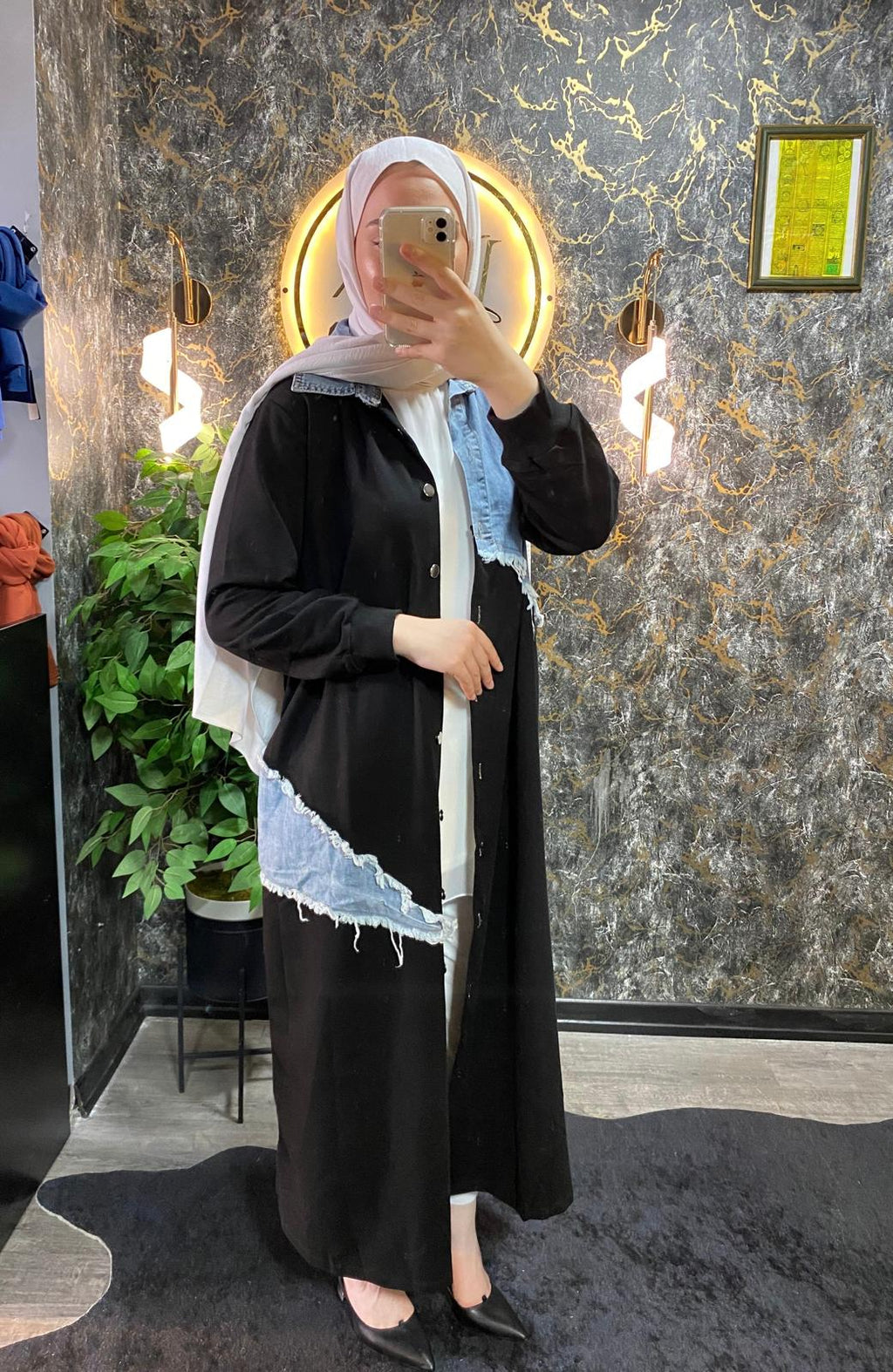 JEAN GARNELİ ELBİSE KAP SİYAH