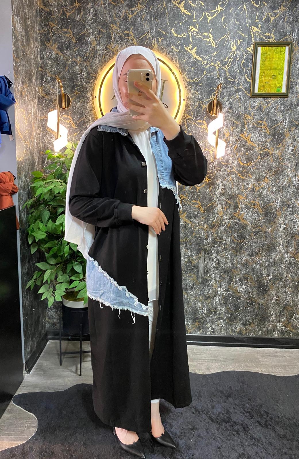 JEAN GARNELİ ELBİSE KAP SİYAH