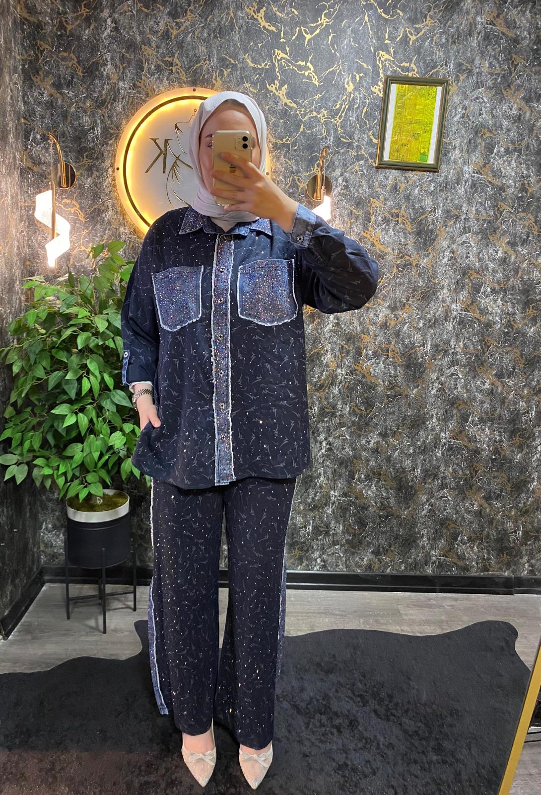 TAŞ İŞLEMELİ JEAN TAKIM