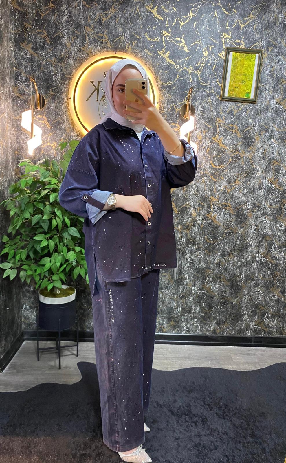 TAŞ İŞLEMELİ JEAN TAKIM