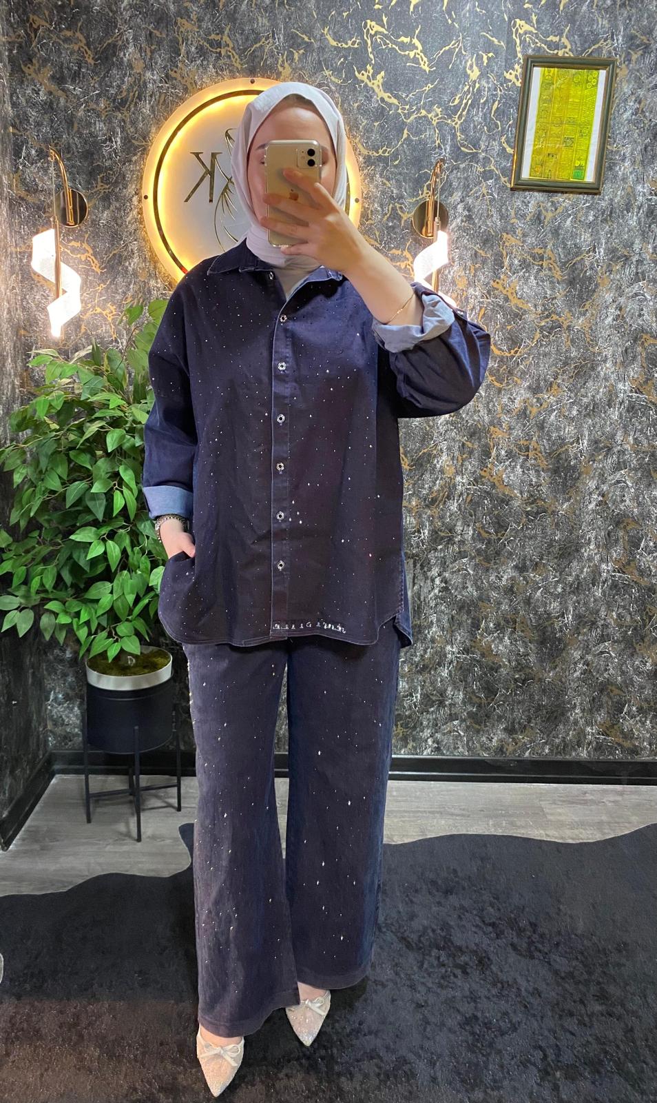 TAŞ İŞLEMELİ JEAN TAKIM
