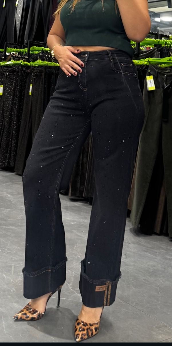 TAŞLI JEAN PANTOLON SİYAH