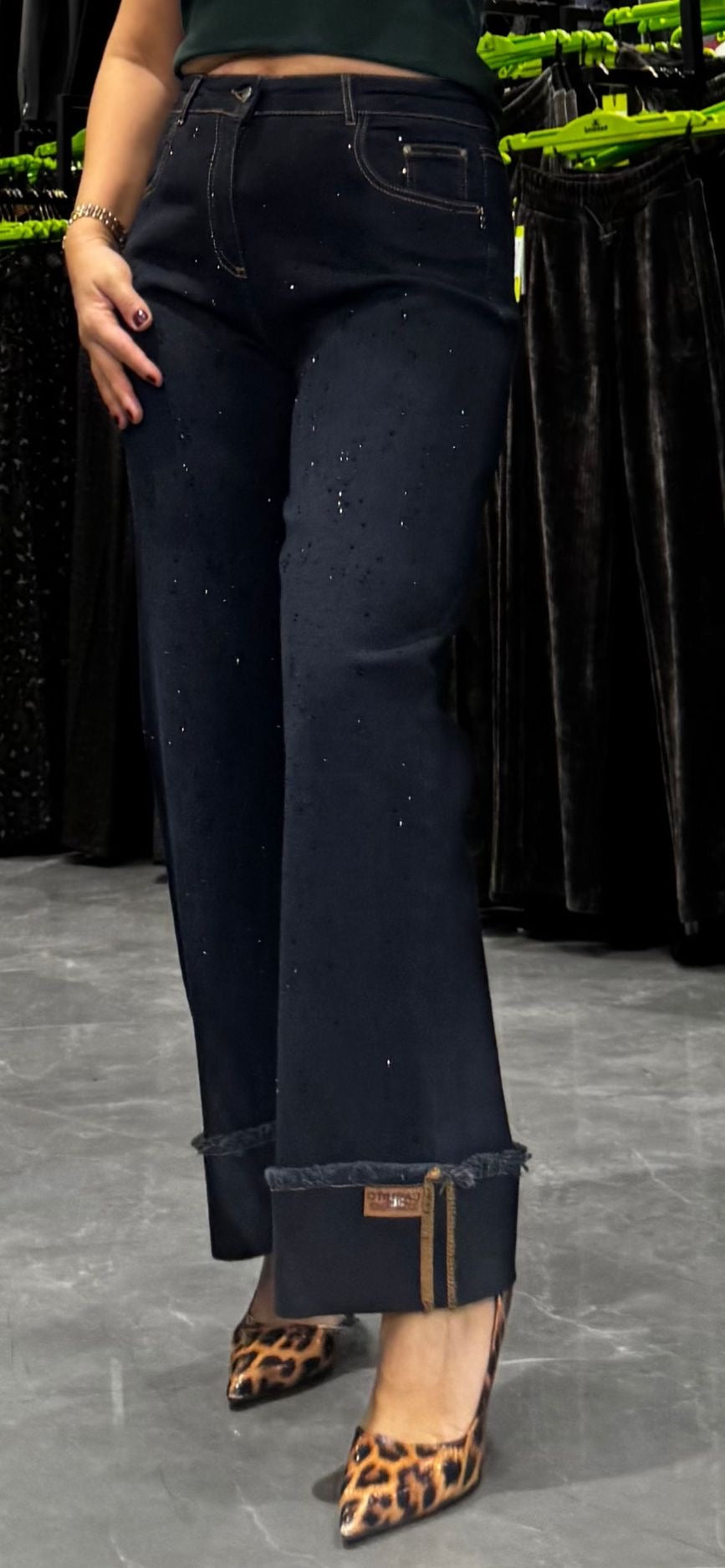 TAŞLI JEAN PANTOLON LACİVERT