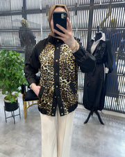 İPEK SATEN LEOPARLI CEKET
