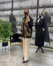 İPEK SATEN LEOPARLI CEKET