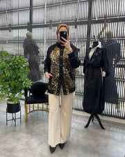İPEK SATEN LEOPARLI CEKET